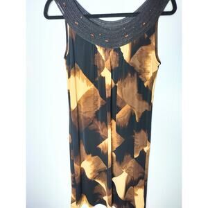 Dana Buchanan Brown Earth-Tone, Beaded Scoop Neck,  NWOT Sleeveless, Women Dress